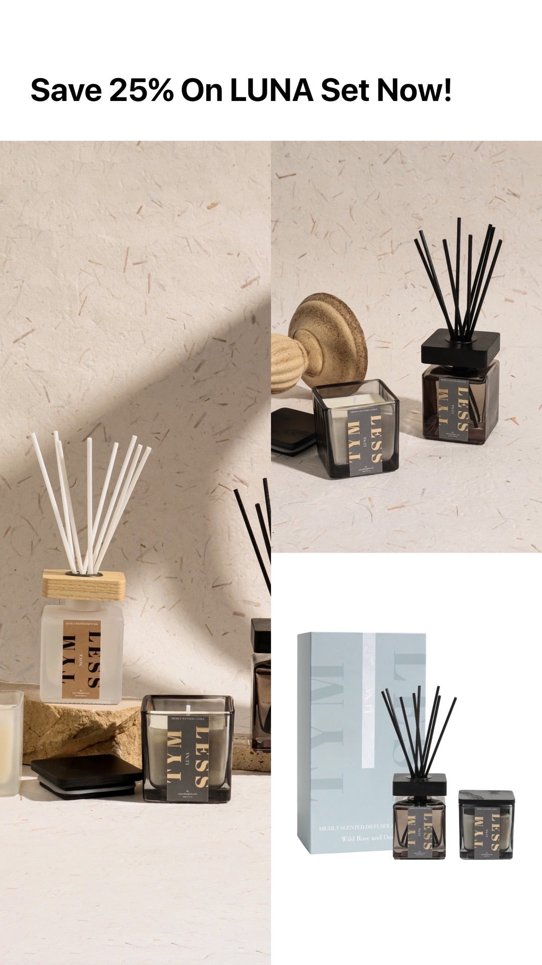 Luna Set with reed diffuser and candle.