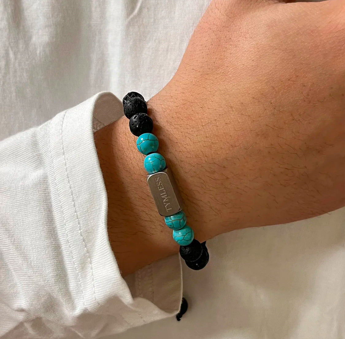 Black lava stone and turquoise beaded bracelet